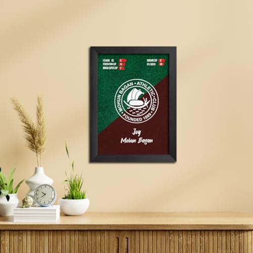 Image of TenorArts Mohun Bagan Football Club Poster White Logo Laminated Photo Frame Painting with Matt Finish Black Textures(12 inches x 9inches)