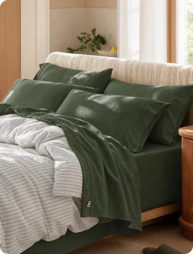 Image of Bedsure PureWoven 100% Washed Cotton Sheets King, Linen-Like Textured, 6PCS