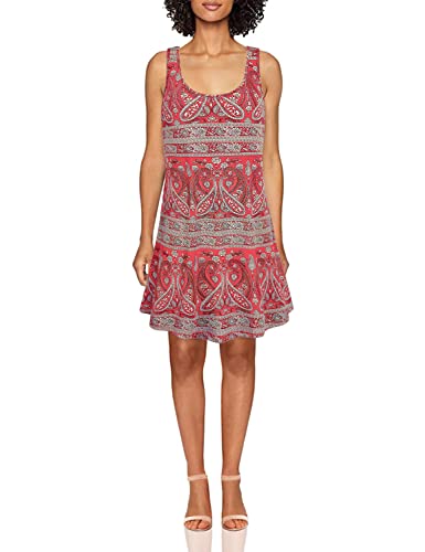 Hibelle Casual Dress, Women's Scoop Neck Sleeveless Peasant Stretch Flare Tank Dress with Pockets Red M
