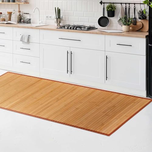 CosìCasa Non-Slip Bamboo Kitchen Rug | Water-Repellent Kitchen Runner, Easy to Clean and Made with Sustainable Materials | Plain Bamboo Rug (Natural, 50 x 100 cm)