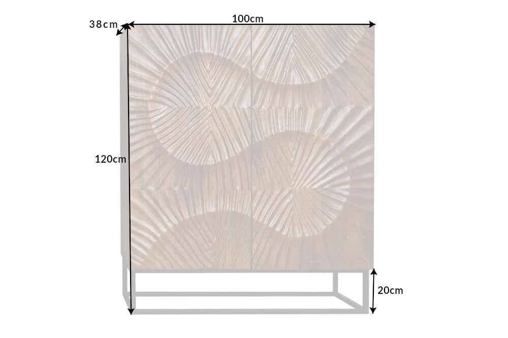 invicta INTERIOR Massives Highboard Scorpion 120cm braun Mangoholz aufwendige 3D Schnitzereien Hochschrank Schrank