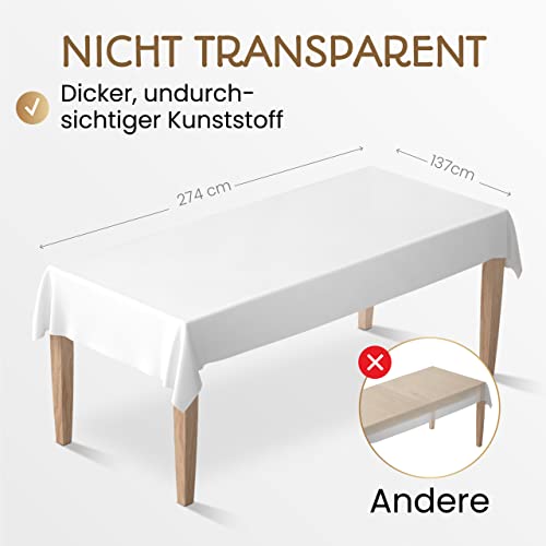 CLOUDANA 2 Stück Tischdecke Weiß Kunststoff - Bierzeltgarnitur, Fasching, Karneval, Ostern, Outdoor, Geburtstag