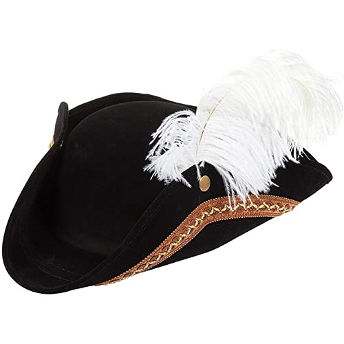 Juvale Tricorn Pirate Hat for Halloween, Colonial Revolutionary War Theme Birthday Party Costume, Adult Black