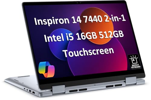 Image of Dell Inspiron 14 7440 2-in-1 Laptop (14 inch FHD+ Touchscreen, Intel Core i5 120U (> i7-1355U), 16GB DDR5, 512GB SSD), for Designer, Creator, Backlit, 10-Hr Long Battery Life, Win 11 Pro w / AI Copilot