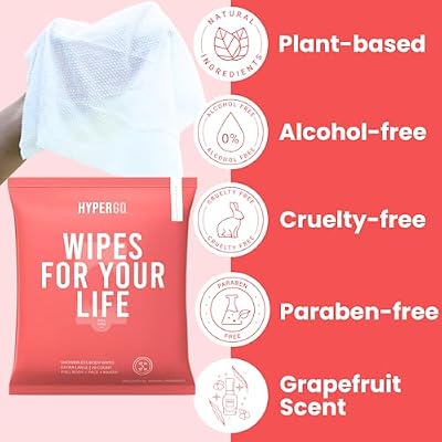 HyperGo XL Body Wipes for Women & Men 12 x12 Rinse-Free Full Body Cleansing Wipes 2-20 Count Packs - Citrus | Biodegradable, Hypoallergenic, Aloe-Infused | Gym, Festival, Camping Essentials