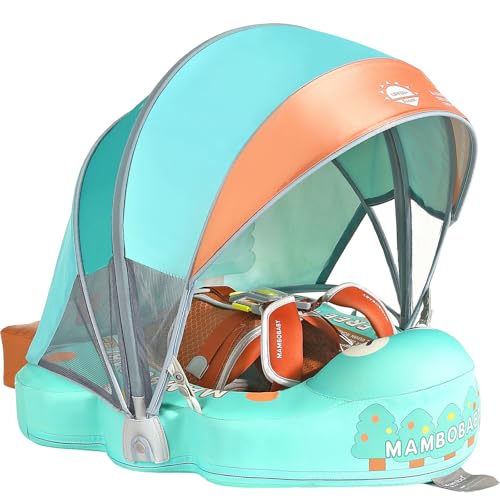 Image of Mambobaby Float with Canopy and Tail New Upgraded Non-Inflatable Baby Pool Float Mambo Float Swim Trainer Solid Infant Swim Float Adjustable Pearl Foam Baby Swim Ring