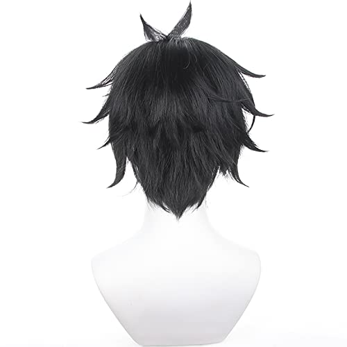Image of Anime Black Short Wigs with Bangs Men Short Straight Wig Layered Haircut Wig Game Dragon Lunae Cosplay Wigs Halloween,Christmas,Comic con,Game Show,Party