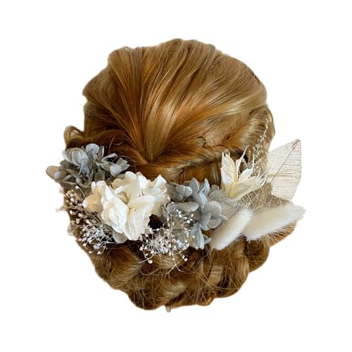 成人式 結婚式 髪飾り「結」グレー系 髪飾り ヘアアクセ ヘア アクセサリー 成人式 卒業式 入学式 結婚式 和装 洋装 花 プリザーブドフラワー ドライフラワー アジサイ かすみ草 結 グレー 晴れの日 華やか ヘッドパーツ お取り寄せ 生駒市