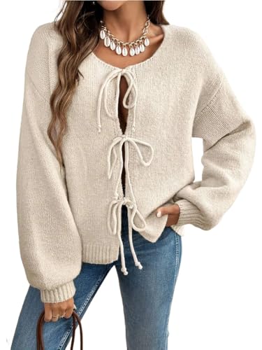 ZAFUL Women's Tie Front Cardigan Sweater Knotted Long Sleeve Knitwear Frenchy Oversized Cardigan