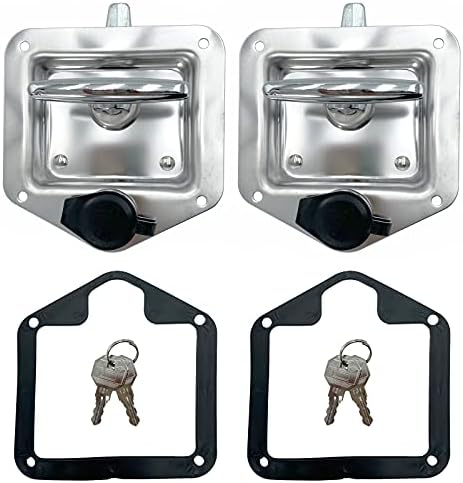 2 Pcs L8815 Tool Box Latch T Handle Latches with Lock Highly Polished Stainless Steel for Trailer Door RV Camper Truck Bed Toolboxes - Folding with Gasket