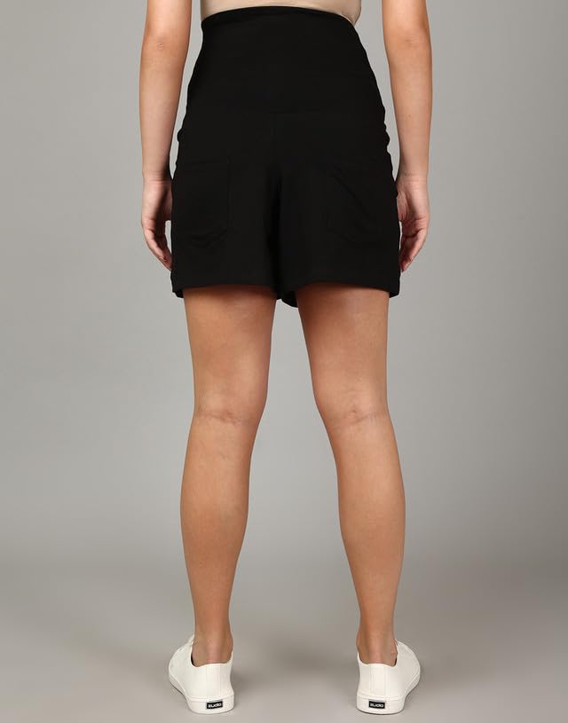 The Mom Store Maternity Shorts for Pregnancy - Stretchy Comfort Fit Pregnancy Shorts for Expecting Moms - Breathable Cotton Fabric with Adjustable Drawstring Waistband(Black, 2XL) - Image 9 thumbnail