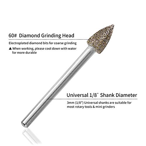 60 Grit 20Pcs 𝗗𝗶𝗮𝗺𝗼𝗻𝗱 𝗕𝘂𝗿𝗿 𝗦𝗲𝘁 - Goxawee Rotary Grinding Burrs Engraving Bits Set With 1/8-Inch Shank, Diamond-Coated Stone Carving Accessories Bit Universal Fitment For Rotary Tools #TOP1