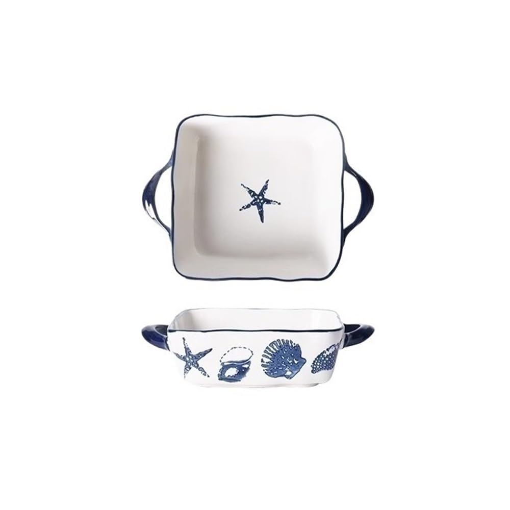 OLSKFUH Kitchen Oven, Microwave, Baking Bowl Creative Breakfast Utensils, Ceramic Large Double Ear Baked Rice Plate Cooking,