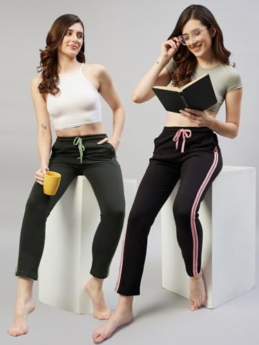 Image of BLINKIN Women Cotton Stribed Casual Style Pyjamas|Lowers With 2 Side Pockets : Ideal For Night Wear & Comfort Wear - The Ultimate Relaxed Fit Track Pants (Combo-608)