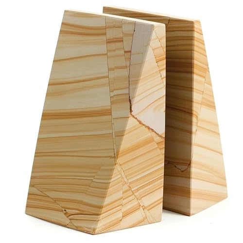 Bey-Berk Triangular Natural Genuine Marble bookends with Wedge Design