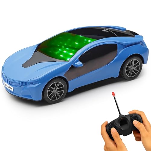 Image of Remote Control Car Toy, Blue Sports Car with LED Lights, RC Vehicle with Controller
