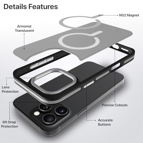 Image of eller sante Elementrix Back Cover Case for iPhone 16 Pro Scratch Resistant Camera Screen Protector TPU Shockproof 10ft Drop Protection Support Mag-Safe Wireless Charging- Grey