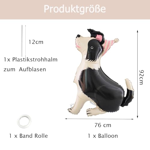 Gleemix Border Collie Luftballon, XXL Hunde Folienballon, 3D Tiere Geburtstag Deko, Hunde Deko Kindergeburtstag für Jungen, Mädchen, Hund Geburtstag, Babyparty