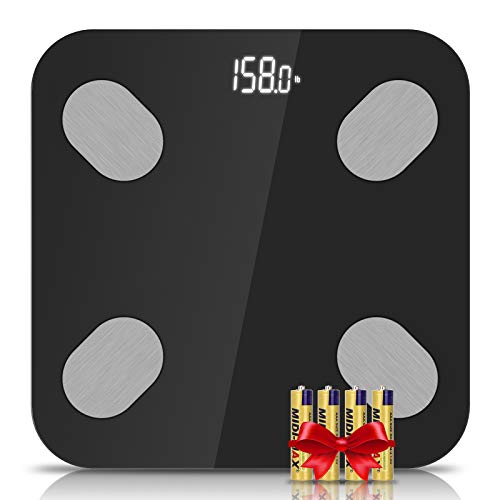 WiFi Body Fat Scale, Smart Wireless BMI Bathroom Weight Scale Body Composition Monitor Health Analyzer with Smartphone App for Body Weight, Fat, Water, BMI, BMR, Muscle Mass - Black