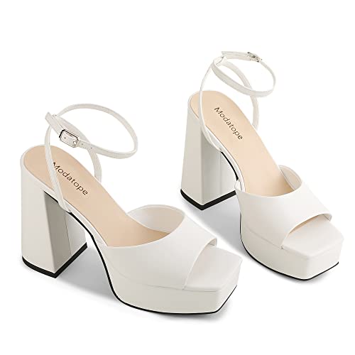 Image of Modatope Platform Heels for Women Platform Sandals Womens Chunky Heel Open Toe Pumps Ankle Strap Womens Wedding Party Pumps Shoes