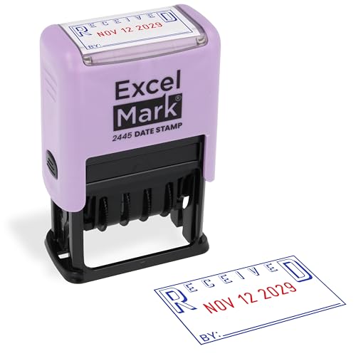 ExcelMark 2445 Date Stamp with Text - Blue and Red Ink (Violet Mount, Received)