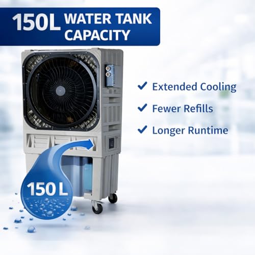 Image of Rocksun Iceburst 150 Commercial Dessert Air Cooler | 150L Tank | 11000 m /h Airflow | 24 inch Heavy Duty Fan | Honeycomb Cooling Pads | Industrial Air Cooler for Shops, Warehouses, Tent & Outdoor Use