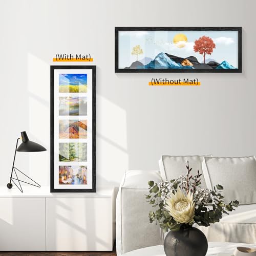 8x24 Oak Wood Picture Frame - 8x24 Photo Frame with Mat Display 5Pcs 4x6 Photos, 4x6 Picture Frame Wood, Natural Solid Wooden Picture Frames for Wall Art Photo and Prints(3 Pack, Black)