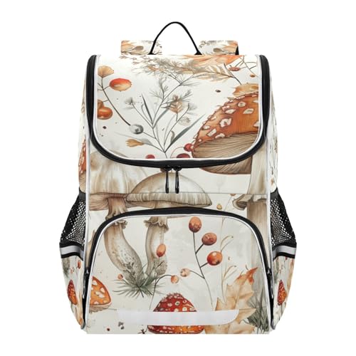 Mochila infantil reflectante con diseño de hongo de otoño para viaje y colegio