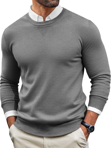 Image of Runcati Mens Crewneck Sweaters Casual Knit Lightweight Dress Sweater Long Sleeve Slim Fit Fall Winter Pullover