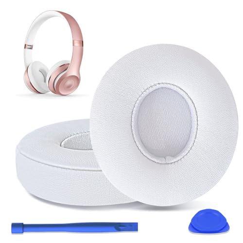 Replacement Ear Pads for Beats Solo 2 & Solo 3 Wired & Wireless Headphones Ear Cushions Ear Cups Cover Repair Parts (White)