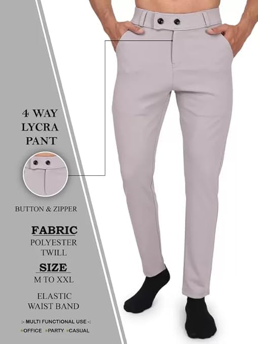 Image of Twill Lycra Men Trouser | Standard Fit Casual & Office Wear | Soft Stretchable Fabric | Comfortable Bottom Wear