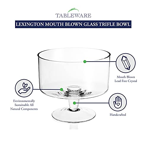 Badash Lexington Glass Trifle Bowl - 9" Food-Safe Crystal Serving Bowl For Dessert, Fruit, Salad - Elegant European Mouth-Blown Lead-Free Crystal #TOP1