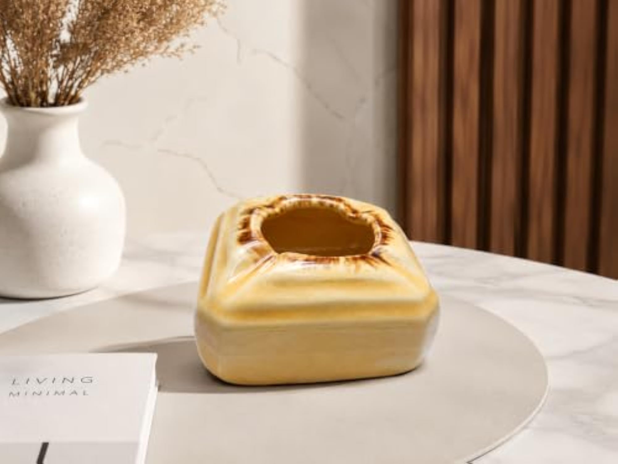 Ceramic Square Ashtray with Glossy Glaze Finish