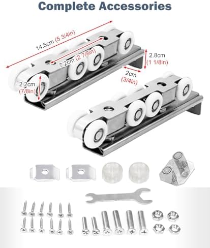Sliding Barn Door Hardware Kit - Metal Closet Track Guide & Rollers for Pocket Doors, Fits 24-72in Doors, Ideal for Bathroom & Kitchen, 82in Length (208.3cm)
