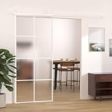 Puerta corredera de vidrio templado mate de aluminio blanco, ideal para ahorrar