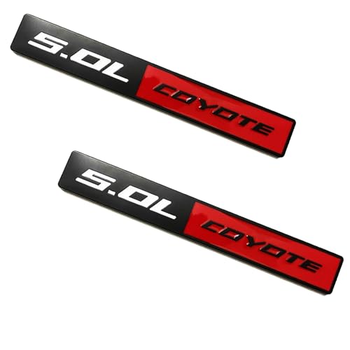 Image of 2PC 5.0L Coyote Emblem Decal Car Engine Letters Decal Plating Badge 3D Metal Style Fit for F150 5.0L Engine Truck Black Red