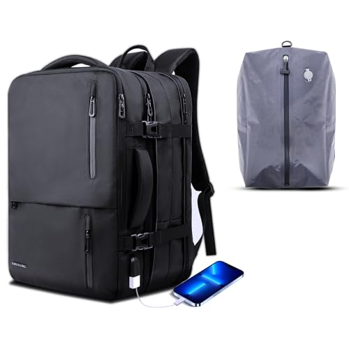 Produktbild von KINGSLONG Handgepäck Reiserucksack 35L Laptop Herren Rucksack 17 Zoll Business Backpack Wasserdicht Erweiterbar Diebstahlsicher Mit USB Ladeanschluss Flug Genehmigt Kabinenrucksack Cabin Reise Schwarz