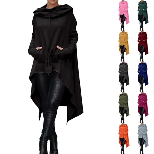 JiXiang Oversized Hoodies Women Goth High Low Halloween Sweatshirt Asymmetrical Hem Long Sleeve Drop Shoulder Cowl Neck Tops - image 1