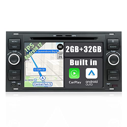 YUNTX Android 10 Autoradio Compatible avec Ford Transit/Focus/Fiesta/Fusion/Kuga - GPS 2 Din - Caméra arrière et MIC gratuits - [2GB+32GB] - Soutien Dab + / 4G / WiFi/Bluetooth/MirrorLink/DVD