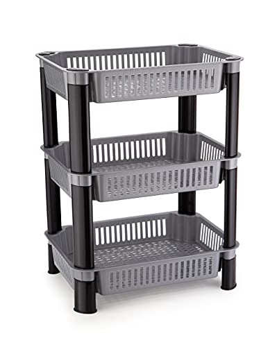 Image of U-Max Multi Tire Kitchen Storage Rack, Plastic Utility Shelf Organiser, Space Saving Storage Solution, Revolving Vegetable Rack (Silver-Regular, 3)