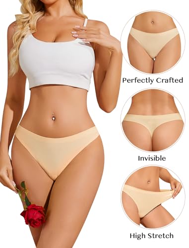 ANSUKOO Seamless Thongs for Women Underwear,No Show Ladies Workout Thong,No Line Breathable Comfortable Sport Panties,6Pack — view 3