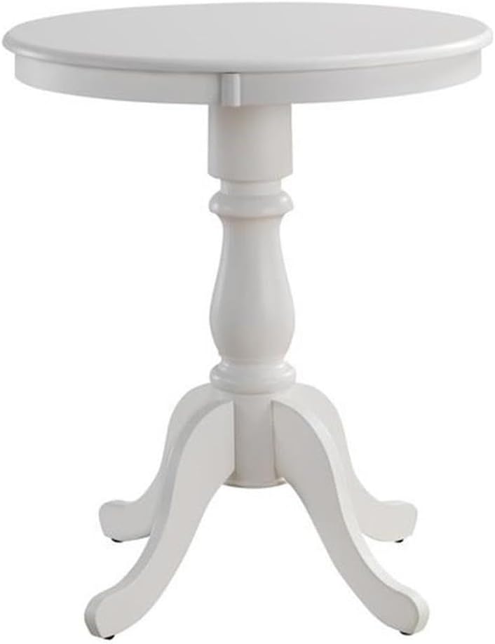Pemberly Row 30" Round Pedestal Bar Table, Solid Wood, Antique White Finish, Classic American Style, Sturdy Construction, Ideal for Breakfast Nooks, Kitchen, or Bar Areas