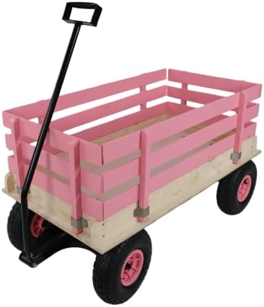 Heavy Duty Pull Cargo Wagon with All Terrain Wheels Portable Outdoor Garden Cart for Toddlers Rolling Toy Wagon for Beach Camping and Backyard Play, Pink