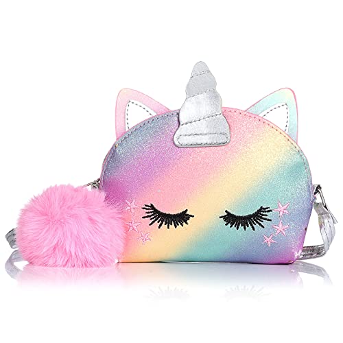 Kinder Umhängetasche Einhorn Handtasche Mädchen Einhorn Crossbody Geldbörse Brieftasche Umhängetasche Handtasche für Mädchen Teens Frauen, mit verstellbarem Gurt (A) Cover