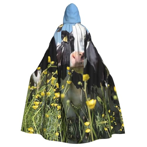 Cape à capuche longue motif vache Renaissance, un accessoire cosplay aux finitions soignées