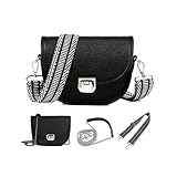 KUNKUN Kleine Damen Umhängetasche Schwarz Kette Schulterriemen Crossbody Bag Klein PU Leder Handtasche mit mit 2 Riemen,breitem Riemen und Kettenriemen