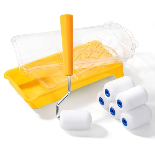 Bates- 2 Inch Foam Paint Roller Kit, 10 pcs, Small Paint Roller Kit, 1x Plastic Paint Tray, 2X Clear Disposable Tray Liners, 1x Roller Frame & 6X Mini Foam Covers
