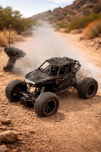 Image of RC Off-Road Rock Crawler Buggy, Black, 4WD Remote Control Monster Truck, Desert Trail Toy Vehicle with Controller (Warning- Random Colour)