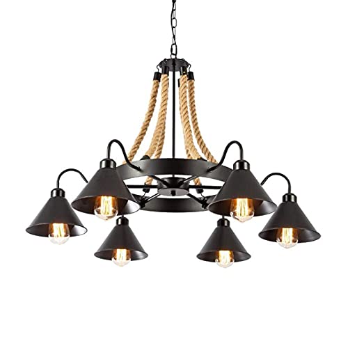 Lampe de plafond en fer noir et chanvre pour créer un salon retro chic