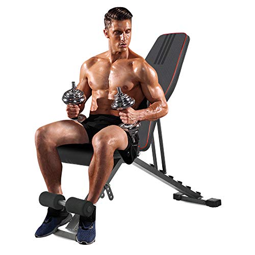 OUNUO Verstellbare Hantelbank - zusammenklappbare Trainingsbank mit Neigung und Neigung, flach zum Gewichtheben, für Ganzkörpertraining und Heimtrainer (verbessert) Cover